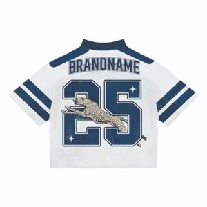 T-shirt de football américain unisexe surdimensionné en jersey maillé imprimé personnalisé, style rétro, coupe carrée, manches courtes, tendance - Product Image 4