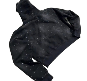 Winter Print Sizes Rhinestone Hoodies Custom Logo Sweatshirt Street Wear French Terry 100% Cotton Pullover Rhinestone Hoodies - Product Image 4