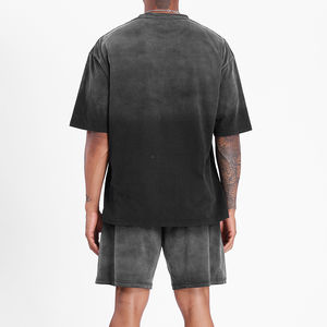 Ensemble short surdimensionné délavé au soleil imprimé t-shirt hommes lavage à l'acide Vintage lavé unisexe t-shirts décontracté concepteur vêtements d'été - Product Image 3