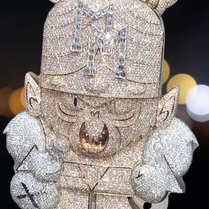 Personalizada 925 Plata Miami Colgante Angry Rapper's Monkey Personaje con Iced Cartoon Bling Diamond Hip Hop Fine Colgantes Charms - Product Image 1