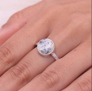 Anillo de cabujones de ágata dendrita al por mayor, anillo de Plata de Ley 925 para niñas, suministro de joyas de piedras preciosas de ágata dendrita, anillo redondo - Product Image 1