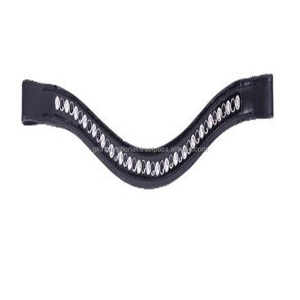 Banda de cejas de caballo de cuero de vaca genuino personalizada de alta calidad para brida con hermosos cristales negros y plateados banda de cejas ostentosa - Product Image 1