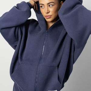 Sweat-shirt d'hiver personnalisé pour femme, épais, 100% coton, tricoté, lourd, à fermeture éclair, col en V, coupe ample et carrée, imprimé - Product Image 1