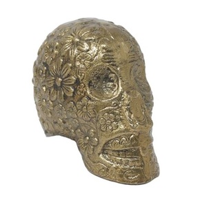 Antique <b>Gold</b> Floral Skull Baroque Gothic Metal <b>Statue</b> Eco-Friendly Luxury Home Decor for Halloween & Day of the Dead. - Product Image 1