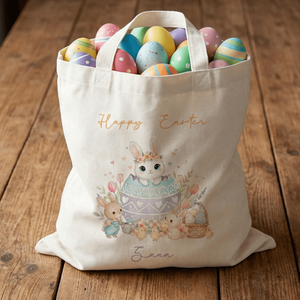 Personalized Fashionable Happy <b>Easter</b> Egg Bunny Reusable Canvas <b>Bag</b> Daily Use <b>Easter</b> <b>Gift</b> for Kids and Women with Name - Product Image 1