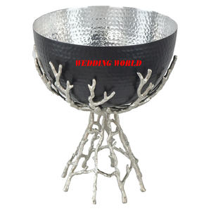 Bol à chocolat martelé en métal avec support, finition noire et argentée, bol à bonbons décoratif design, nouveau - Product Image 1