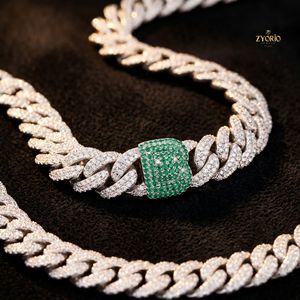 925 Silver Iced Out Cuban Link Chain <b>Necklace</b> Green Stone Clasp Luxury <b>Statement</b> <b>Necklace</b> - Product Image 3