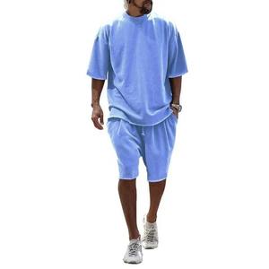 Ensemble short décontracté 100% coton de haute qualité pour hommes, respirant, surdimensionné, coupe boxy, logo personnalisable, t-shirt délavé à l'acide, motif solide - Product Image 2