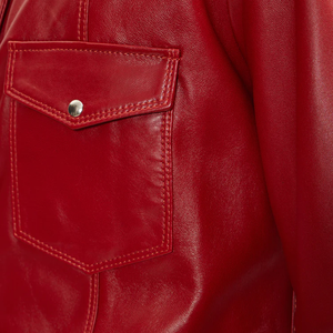 Camisas de bicicleta de motor con botón de cuerno y cuello vuelto informales transpirables con doble bolsillo de cuero genuino para hombre - Product Image 5