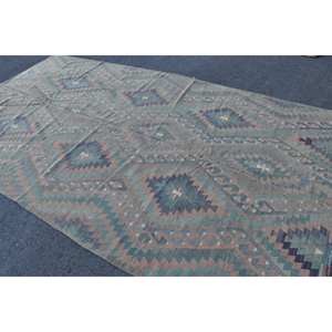 Alfombra Kilim turca Vintage de 6,3x11,2 pies, diseño de retales azul Beige, alfombra clásica de lana para sala de estar, respaldo de látex para uso doméstico - Product Image 4