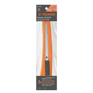 Couteau utilitaire Truper CUT-5 à lame cassable avec lame de 9 mm, manche en plastique orange, lames en acier SK4, 2 fois plus durable pour le bureau et l'école - Product Image 1