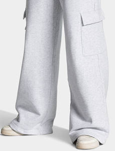 Pantalones Deportivos Cargo de Pierna Ancha Color Gris Claro, Personalizados al por Mayor, de Algodón Transpirable para Mujer, Ropa Casual, Pantalones y Pantalones de Chándal para Mujer - Product Image 6