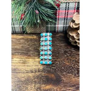 Navajo Handmade <b>Statement</b> <b>Ring</b> Kingman Turquoise & Sterling <b>Silver</b> Cluster Bezel Setting Size 9.25 for Everyday Wear - Product Image 1