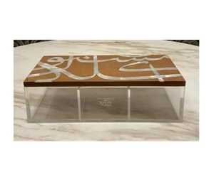 premium quality Gift Box for Ramadan, Eid, Home Handcrafted Wooden Edge Acrylic Date Box with Mother of Pearl Inlay Lid Custom - Product Image 2
