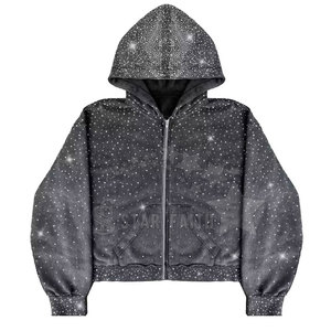 Sudadera con capucha de diamantes de imitación con lavado ácido para mujer, ropa informal transpirable con detalles brillantes para trajes diarios - Product Image 1