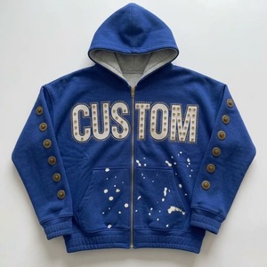 Sweat-shirt unisexe en molleton épais de haute qualité avec fermeture éclair, strass personnalisés, manches cloutées effet éclaboussures de peinture – Fabricant - Product Image 2