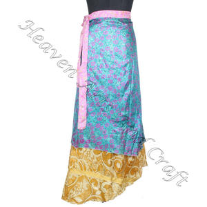 Buy Silk Two Layer <b>Reversible</b> Wrap Around <b>Skirt</b> Buy Silk Wrap Around Dress in USA Boho Stylish Multi Color Summer Wear comfort - Product Image 3