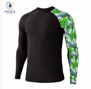 Camiseta de Manga Larga con Cuello Redondo y Mangas Raglán para Hombre, Marca INDEX APPAREL, Estampado Floral, Secado Rápido, Corte Ajustado, Deportiva, Tejido de Poliéster - Product Image 1