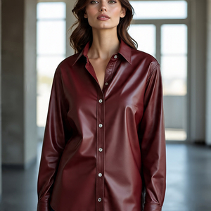 เสื้อนอกสำหรับผู้หญิงเสื้อหนังแกะแขนยาวทรงพอดีตัวเสื้อหนังแฟชั่นติดกระดุมแบบลำลองสำหรับผู้หญิง - Product Image 5