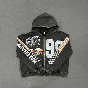 Sudaderas con capucha desgastadas lavadas con ácido de invierno para hombres Pulpover/cremallera Material polar suave MOQ bajo suministro al por mayor liso teñido sólido - Product Image 5
