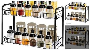 Support de rangement de cuisine en métal multifonctionnel Organisateur de comptoir avec étagère à épices Porte-vinaigre Armoire à épices en verre - Product Image 6