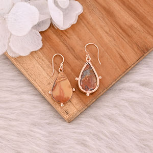 Pendientes de Latón Estilo Bohemio para Mujer, Pendientes Colgantes de Jaspe Malinga, Regalo Elegante para Bodas, Compromisos, Fiestas y Aniversarios - Product Image 4