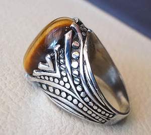 Anillo de Hombre al por Mayor, Nuevo, con Piedra Natural de Ojo de Tigre, Diseño Árabe, Anillo de Hombre Turco, Joyería de Plata de Ley 925 - Product Image 2
