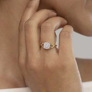 Shivpath แหวนเพชรโมอิสสีทอง14K สไตล์วินเทจสำหรับผู้หญิงแหวนบิดเป็นเกลียวแหวนแฟชั่น - Product Image 3