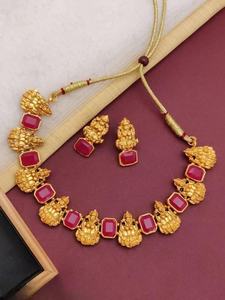Conjunto de collar de gargantilla de joyería de templo de moda de estilo Laxmi DEL SUR DE LA India y conjunto de joyería chapado en oro pesado antiguo tradicional - Product Image 3