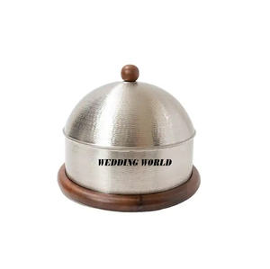 Chauffe-plat en acier inoxydable avec couvercle martelé Casserole de créateur de forme ronde Buffet de mariage et d'événement Serveur de nourriture de créateur - Product Image 4