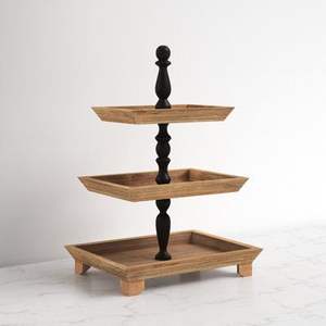 Support à gâteau en bois de la meilleure qualité avec support à fruits Plateau à gâteau rond en bois avec base brune - Product Image 2