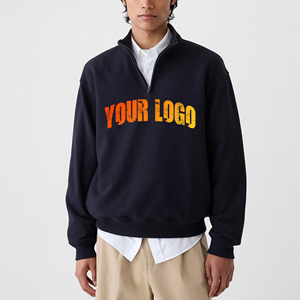 Sweat-shirts à col montant en molleton de coton personnalisés de haute qualité avec logo imprimé, style ample, pour hommes, fermeture éclair 1/4, manches longues, sweats d'hiver - Product Image 2