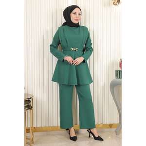 Ensemble décontracté 2 pièces avec ceinture chaîne et longueur midi 100% coton - Product Image 3