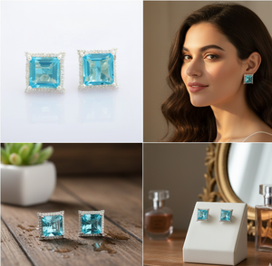 Pendientes de Topacio Azul y circón de alta calidad, joyería de moda de Plata de Ley 925 para mujeres y niñas - Product Image 5