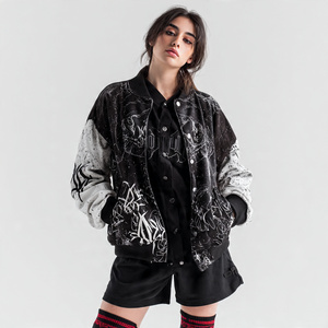 Chaqueta Universitaria Extra Grande de Invierno para Mujer, Chaqueta Universitaria Holgada con Bordado de Lana, Chaqueta Universitaria con Mangas de Cuero para Mujer - Product Image 3