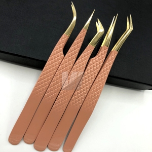 Pince à épiler d'extension de cils à pointe en fibre d'or pêche avec logo personnalisé Diamond Grip Marque privée en acier inoxydable japonais durable - Product Image 5