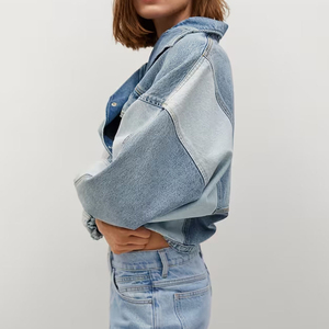 Feutre de lupin prix de gros surdimensionné épaule tombante Streetwear veste en jean pour les femmes dernière veste en jean bloc de couleur réglable - Product Image 2