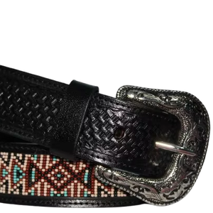 Auténtico cinturón de cuero con cuentas occidental Rodeo Cowboy Craft Western Cowboy cinturón de cuero de proveedor al por mayor - Product Image 1
