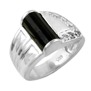 Bague pour homme en argent 925 fait main avec onyx noir, bijoux de déclaration avec placage rhodium, incrustation de pierres précieuses et d'agate, pureté du métal 14 carats - Product Image 1
