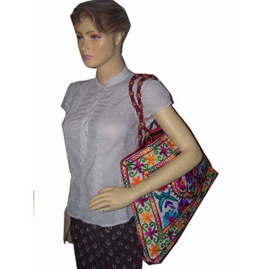 Sac à main en coton multicolore vibrant avec broderie Design d'art traditionnel Fermeture à glissière pour événements ethniques Festivals Fêtes - Product Image 6
