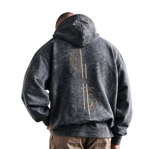 Mens Acid Wash Oversized Solid Pullover Hoodie Back Graphic Kangaroo Pocket <b>Long</b> Sleeve Streetwear Casual <b>Sweatshirt</b> Wholesale - Product Image 2