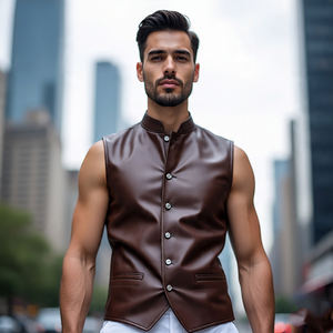 Gilet de motard sans manches en cuir véritable et laine pour homme avec fermeture éclair – Vêtement d'extérieur streetwear de haute qualité pour moto - Product Image 3