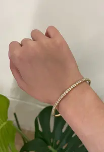 18K Yellow Gold Plated Vintage Style Emerald Cut Diamond Bangle <b>Bracelet</b> Simply Designed Women's Statement Piece - Product Image 6