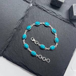 Bracelet réglable en argent sterling 925 bleu turquoise, bijoux en pierres précieuses faits à la main, cadeau de mode pour femmes - Product Image 1