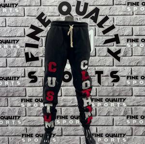 Custom High Quality Distressed Embroidery Jogger Acid Wash Scrunch Bottom SweatPants Plus Size <b>Elastic</b> <b>Waistband</b> Mens Sweatpants - Product Image 2