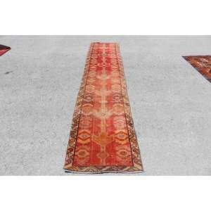 Tapis turc Herki rouge uni, 2,2 x 11,6 pieds, type runner - Product Image 1
