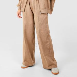 Survêtement décontracté à capuche pour femme de haute qualité, lavage à l'acide, fermeture éclair, logo personnalisé, 100% coton - Product Image 5