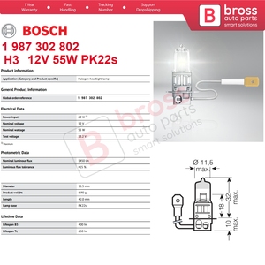 BHL606 Eco 1ชิ้น302 987 802 H3 12V 55W หลอดฮาโลเจน H3 PK22s สำหรับรถพ่วงไฟตัดหมอกไฟหน้ารถออฟโรด - Product Image 5