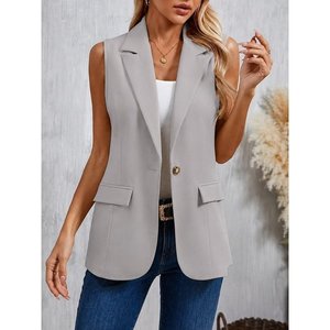 Veste en satin sans manches pour femme, col à bouton unique sur le devant, 35041 - Gris - Product Image 2