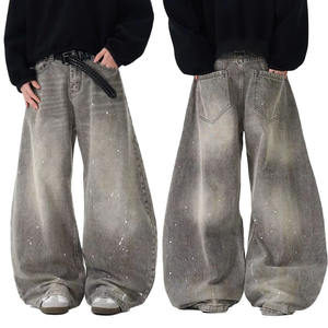 Jeans Anchos Grises Deslavados Vintage para Hombre, Jeans Casuales Y2k, Jeans de Algodón Grueso para Hombre, Ropa Urbana - Product Image 1